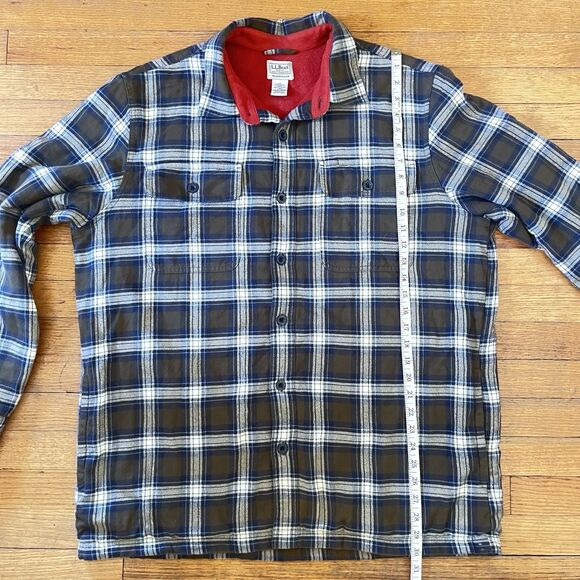 LL Bean Brown Traditional Fit Plaid Flannel Fleece Lined Button Up Jacket Size L - Picture 7 of 11